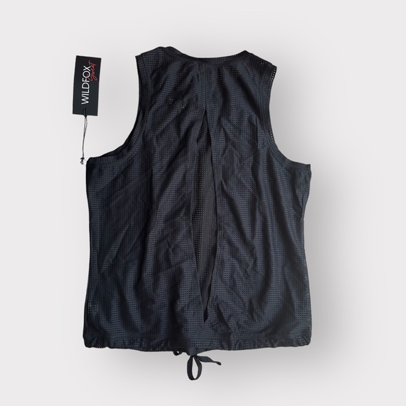 WILDFOX Sweat Black Perforated Mesh Tie Workout Tank Top - Picture 2 of 4